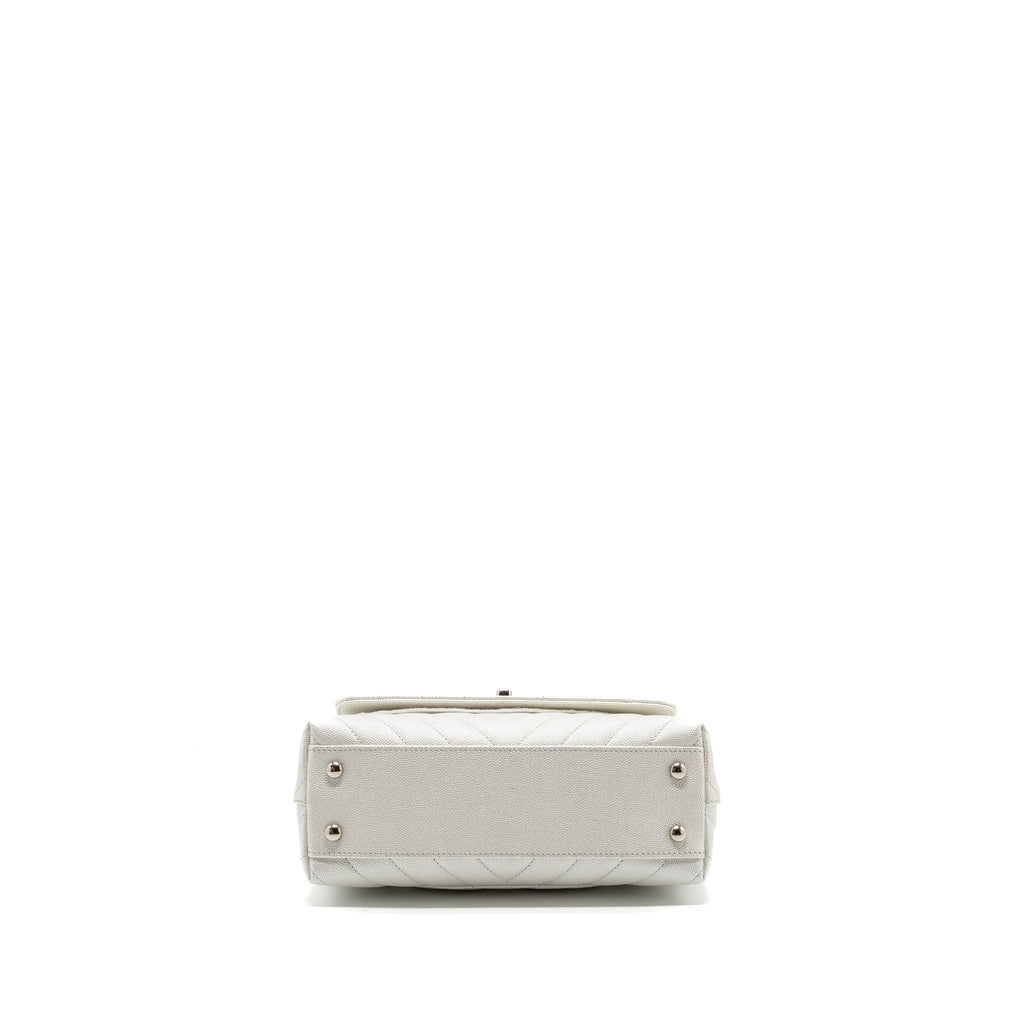 Chanel chevron small coco handle caviar iridescent white