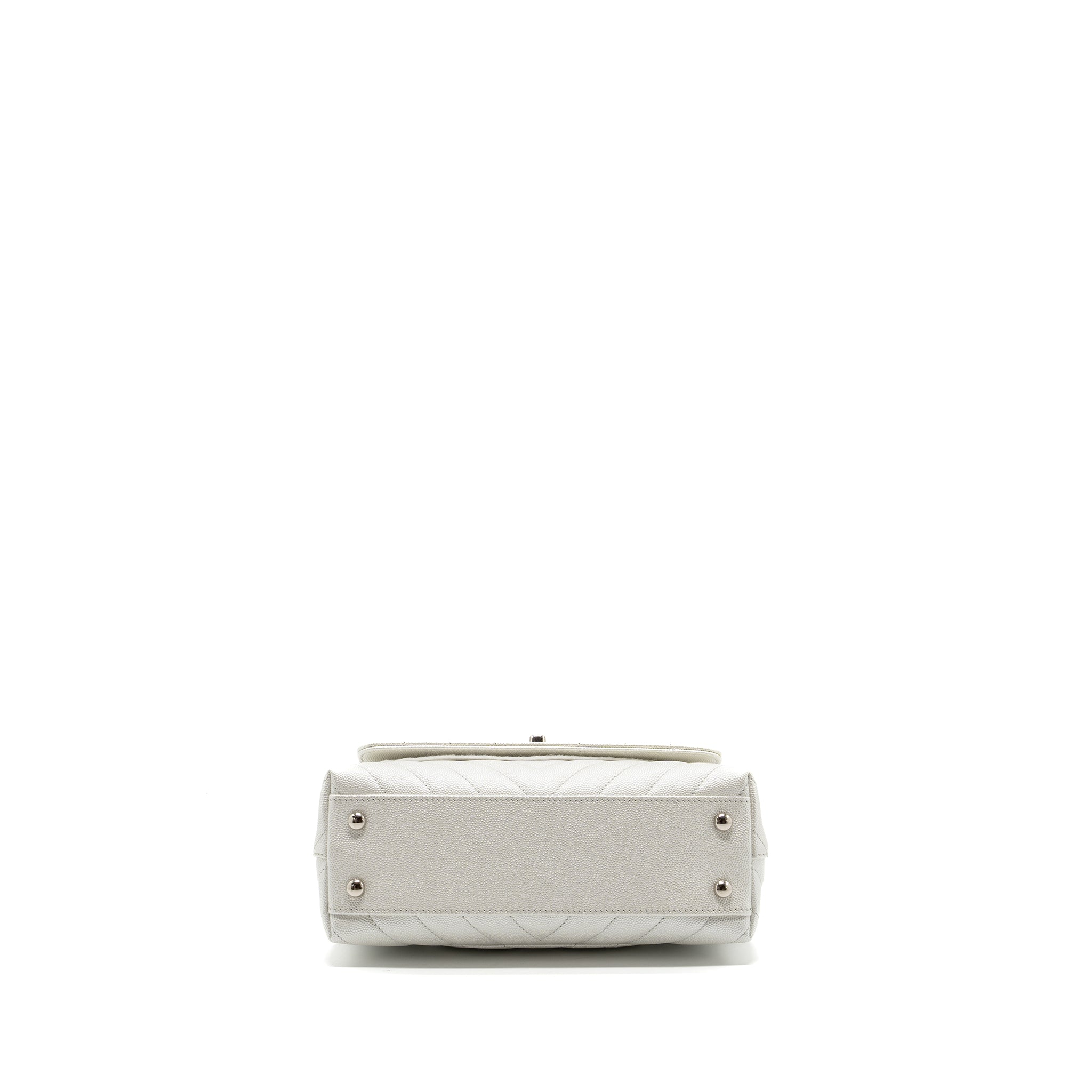 Chanel chevron small coco handle caviar iridescent white