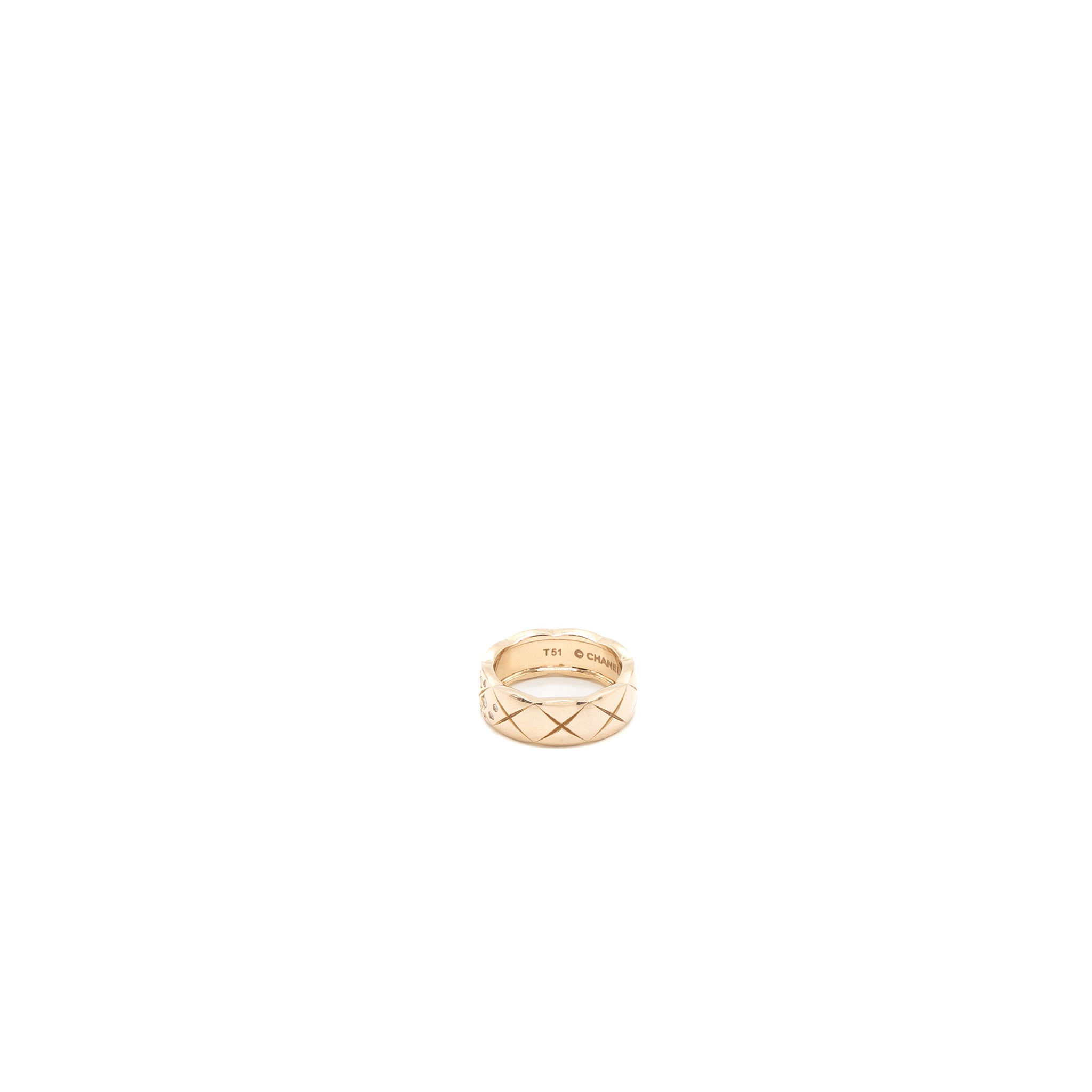 Chanel Size 51 Coco Crush Ring Small Version Quilted Motif Beige Gold With Diamonds