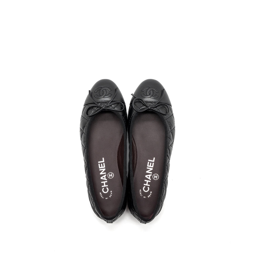 Chanel Size 34 Ballerina Quilted flat Shoes Calfskin Black