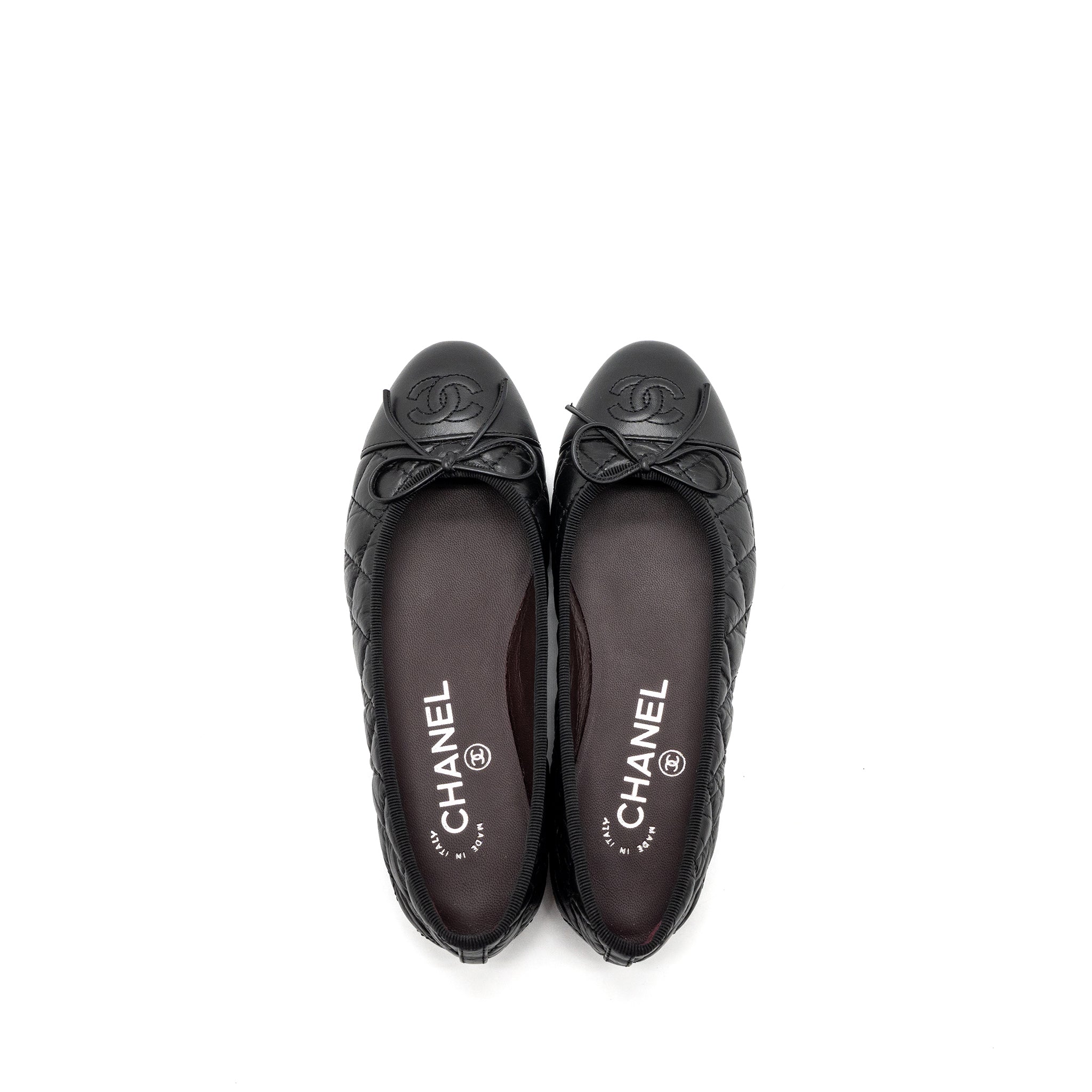 Chanel Size 34 Ballerina Quilted flat Shoes Calfskin Black