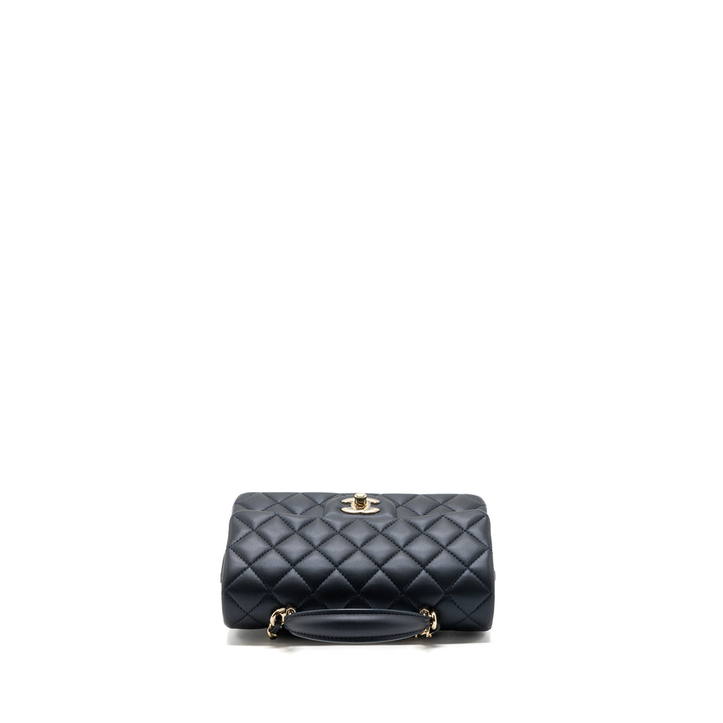 Chanel 22a Top Handle Mini Rectangular Flap Bag Lambskin Dark Blue L(Microchip)
