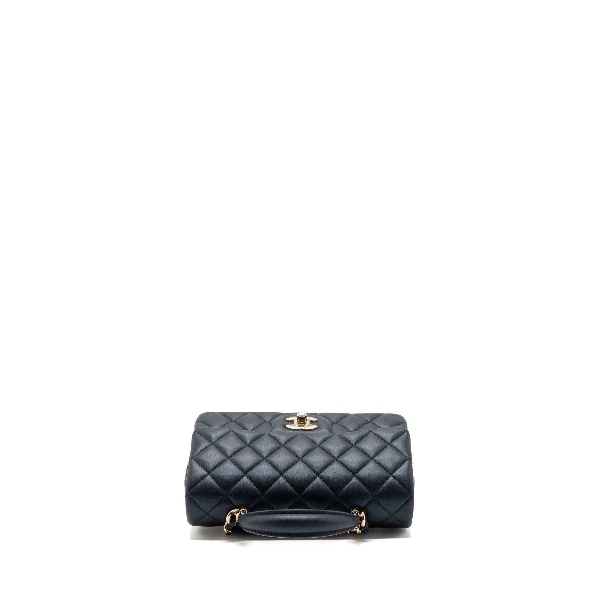 Chanel 22a Top Handle Mini Rectangular Flap Bag Lambskin Dark Blue L(Microchip)