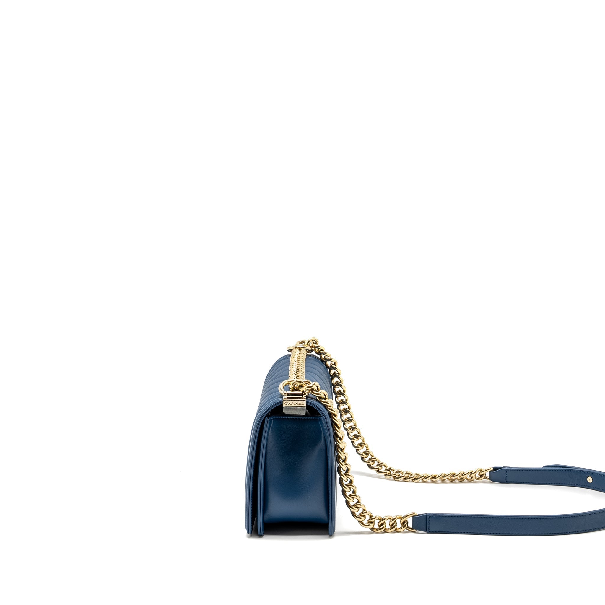 Chanel Medium Chevron Boy Bag Calfskin Blue