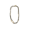 Chanel Leather Chain/CC Logo/Crystal Long Necklace Light Gold Tone