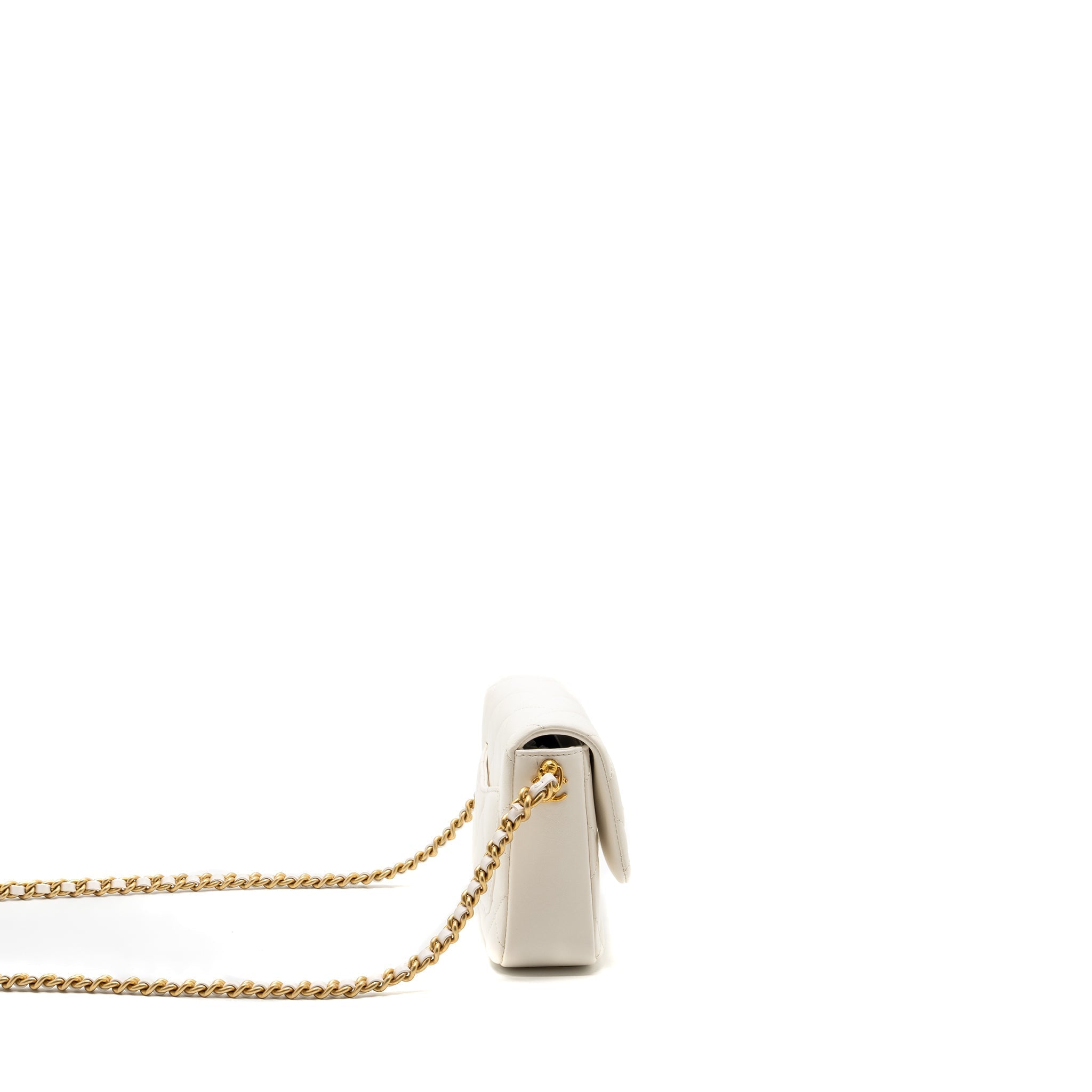 Chanel Seasonal Square Flap Bag Lambskin White  (Microchip)