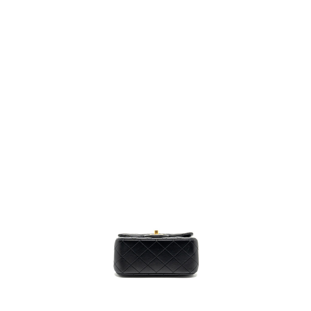 Chanel Camellia Adjustable Chain Mini Square Flap bag Lambskin black  (microchip)