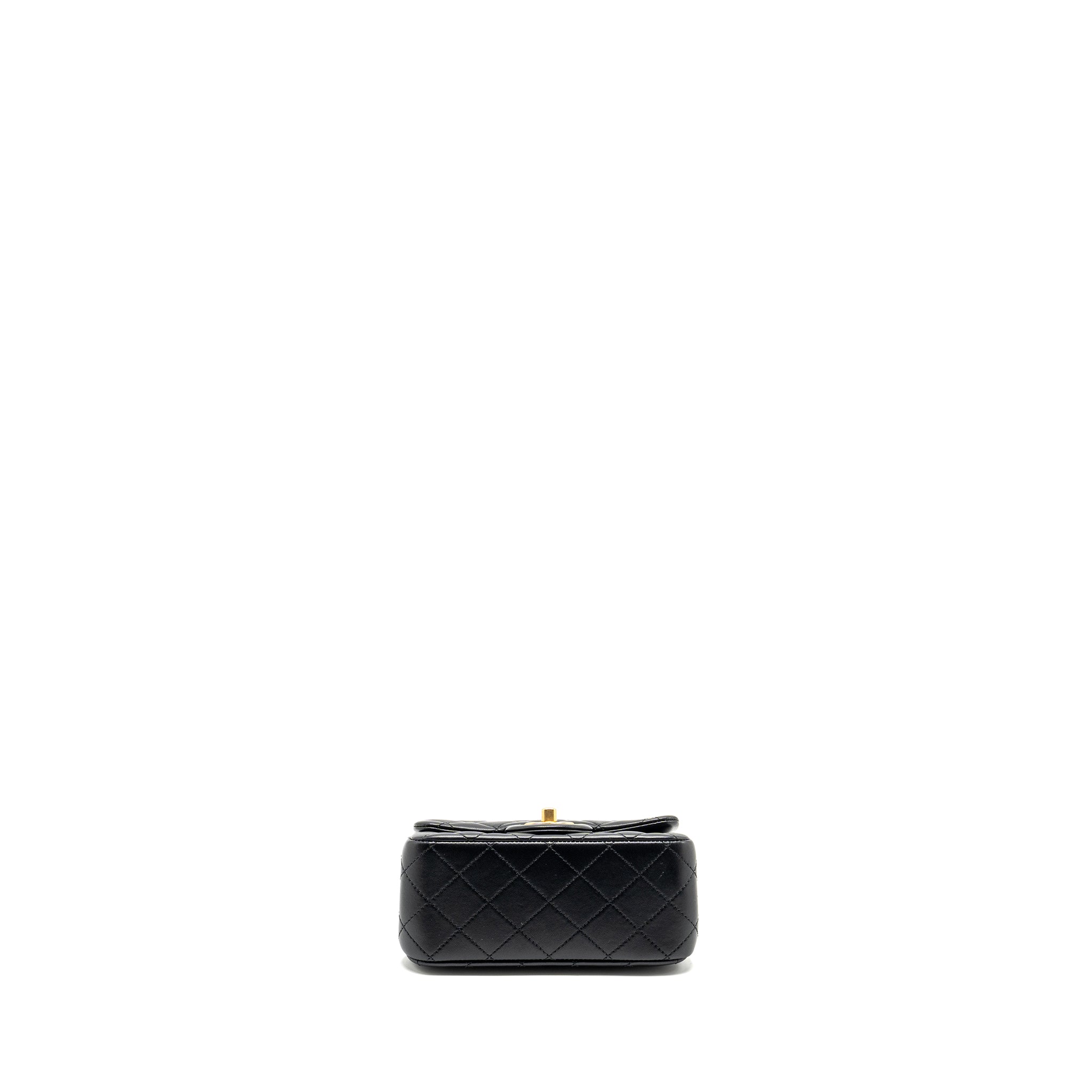 Chanel Camellia Adjustable Chain Mini Square Flap bag Lambskin black  (microchip)