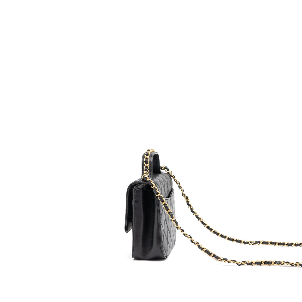 Chanel Top Handle Flap Bag Detailed Logo Goatskin Black