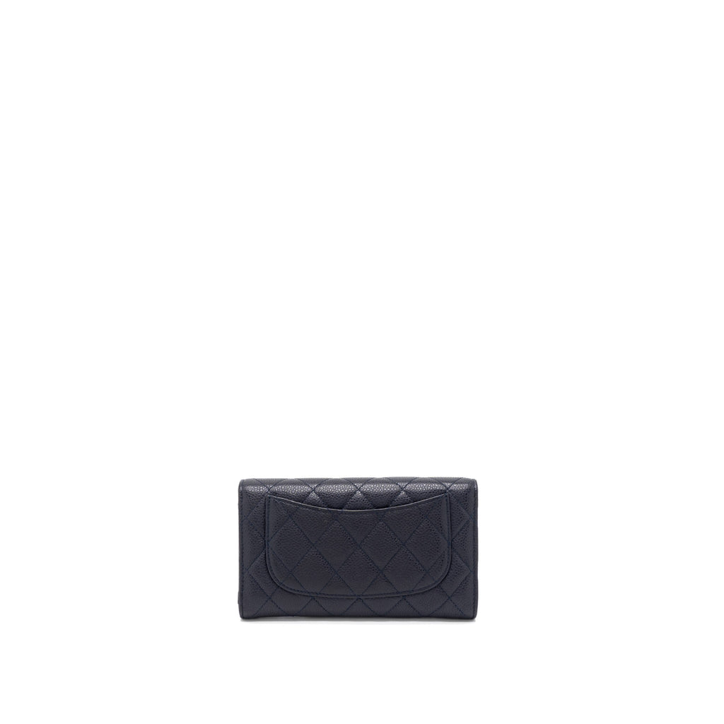 Chanel Classic Quilted Flap Long Wallet Caviar Dark Blue