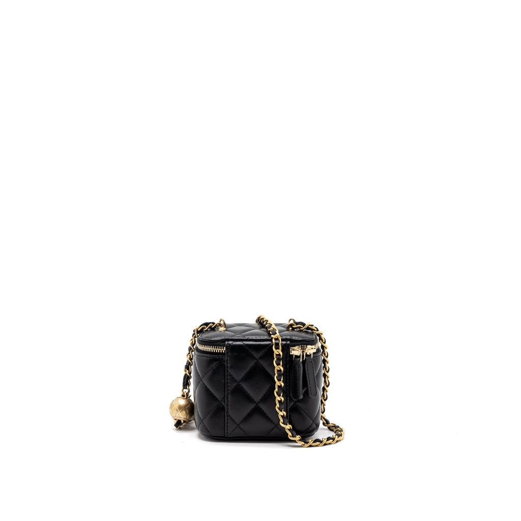 Chanel Pearl Crush Mini Vanity with Chain Lambskin Black Brushed  (Microchip)