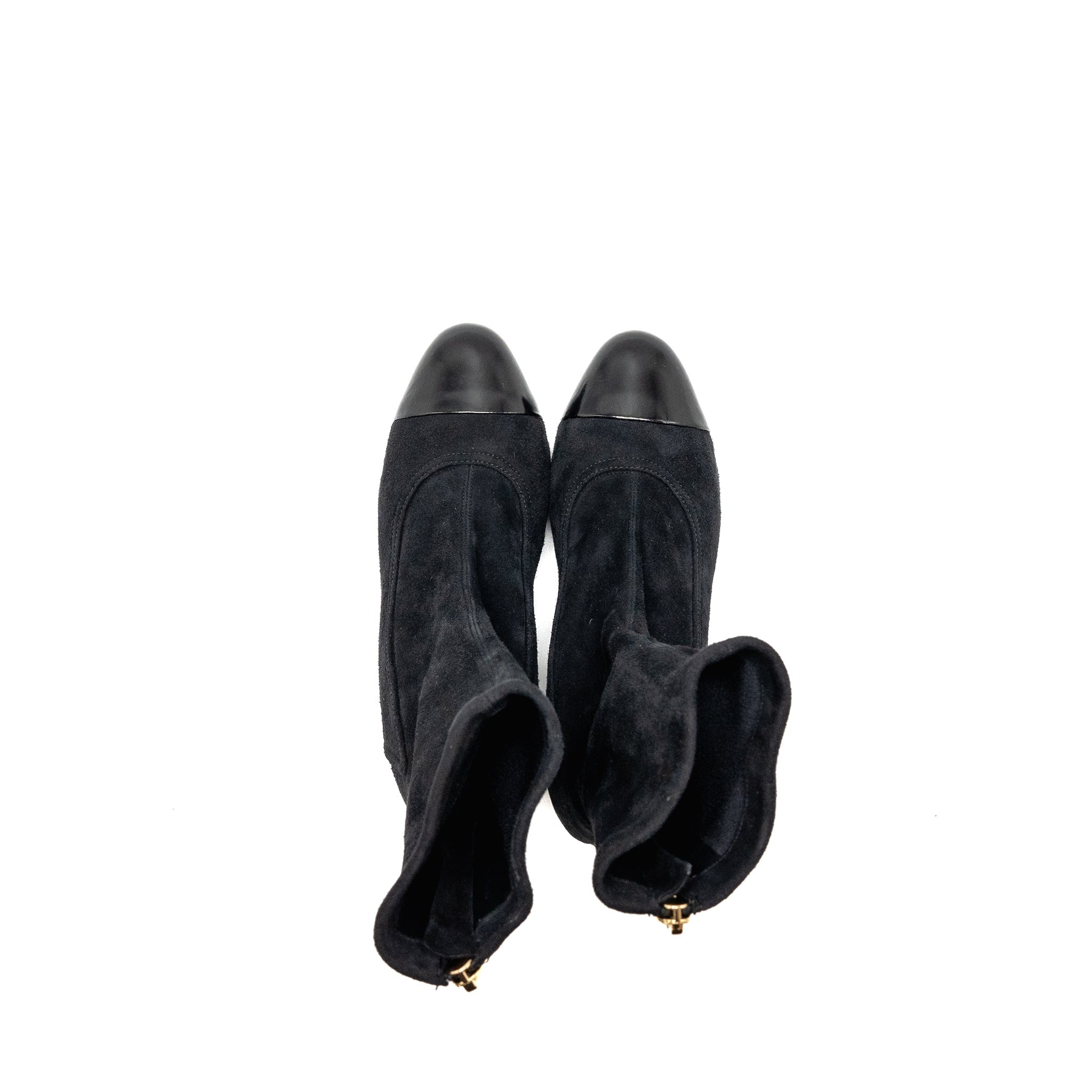 Chanel Size 38 Coco Short Boots Suede/Calfskin Black