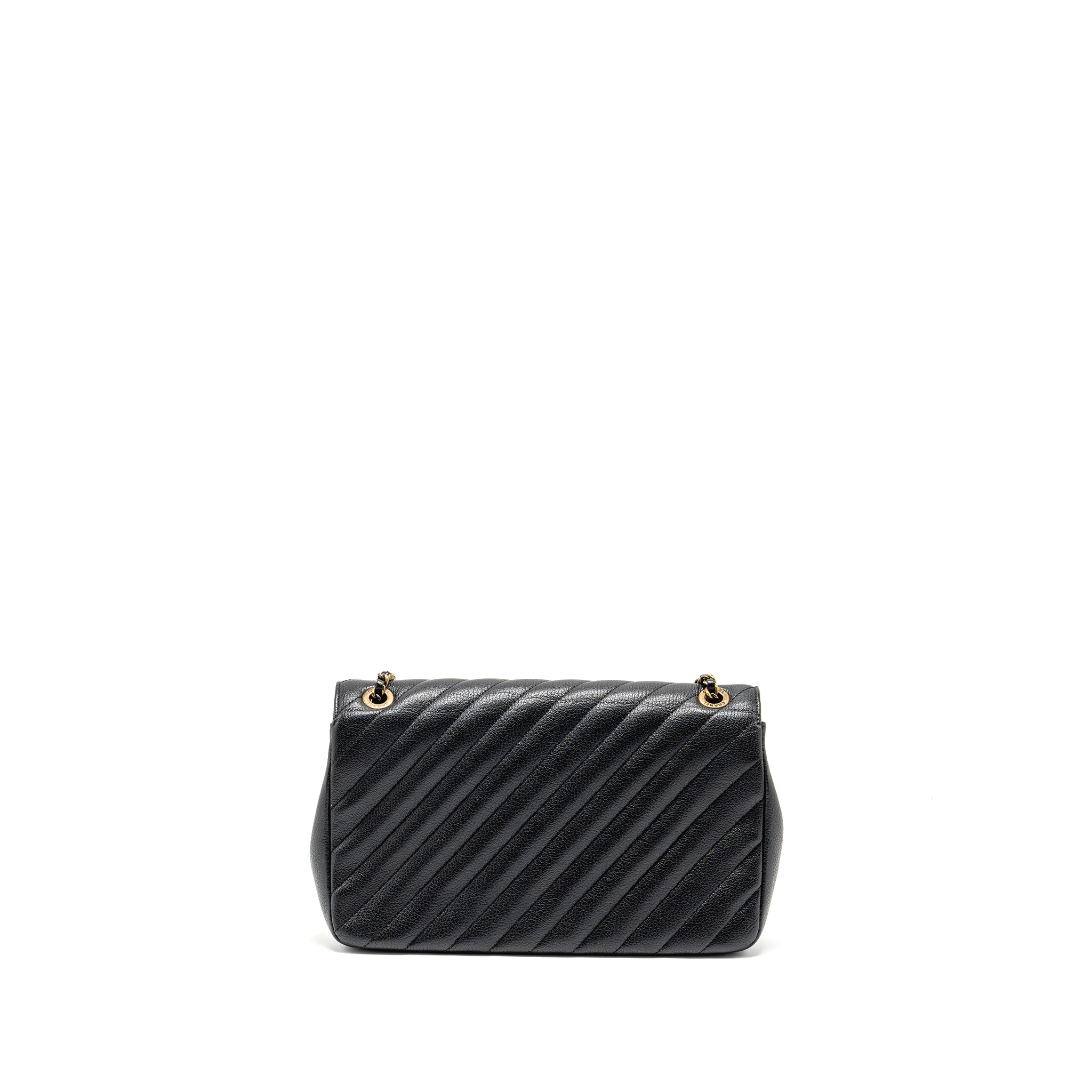 Chanel Small Diagnoal Flap Bag Shiny Goatskin Black
