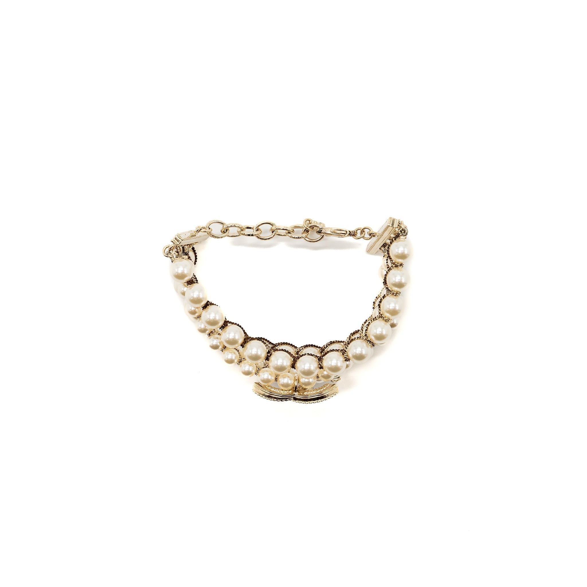 Chanel pearl and CC logo bracelet light gold tone