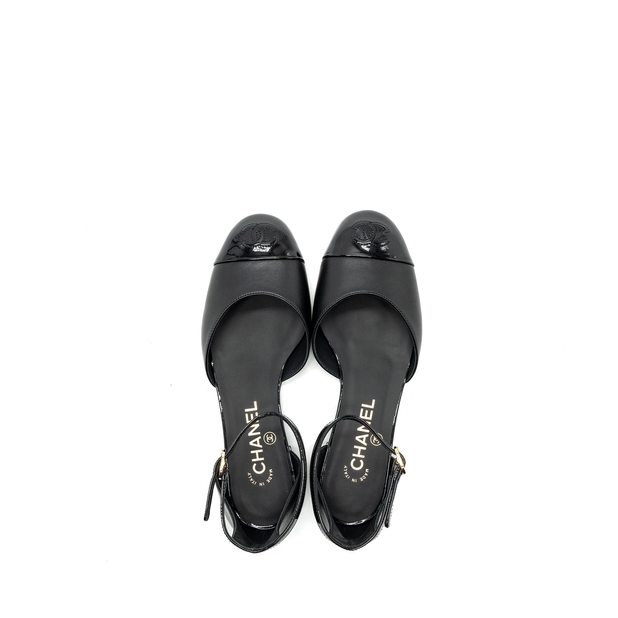 Chanel Size 37 Flat Shoes Lambskin/Patent Black