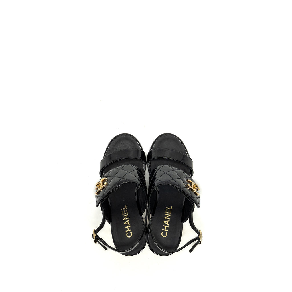 Chanel Size 35 23P CC Logo Sandals Patent Goatskin Black