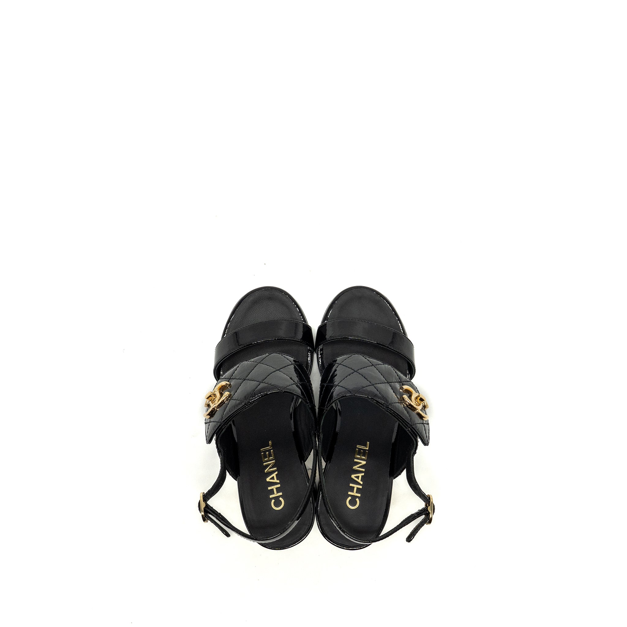 Chanel Size 35 23P CC Logo Sandals Patent Goatskin Black