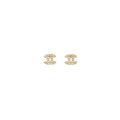Chanel Classic Crystal CC Logo Earrings Light Gold Tone