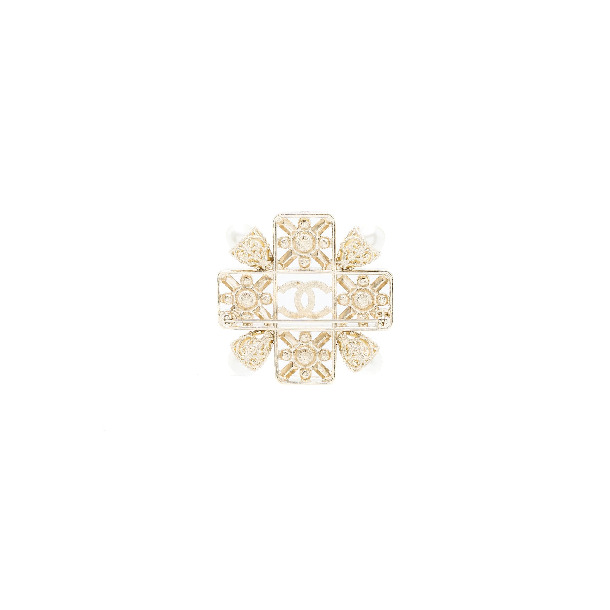 Chanel CC Logo Square Brooch With Pearl / Crystal L
