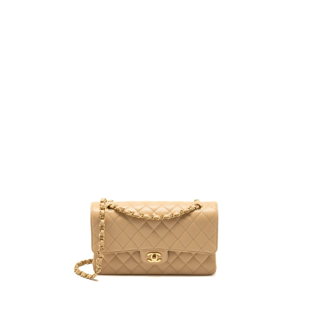 Chanel Medium Classic Double Flap Bag Caviar Beige  (Microchip)
