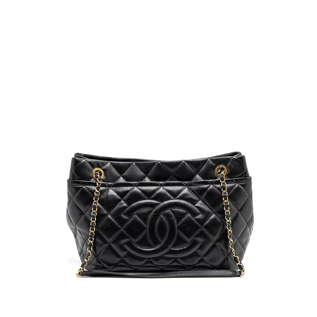 Chanel quilted shoulder shopping tote bag caviar black