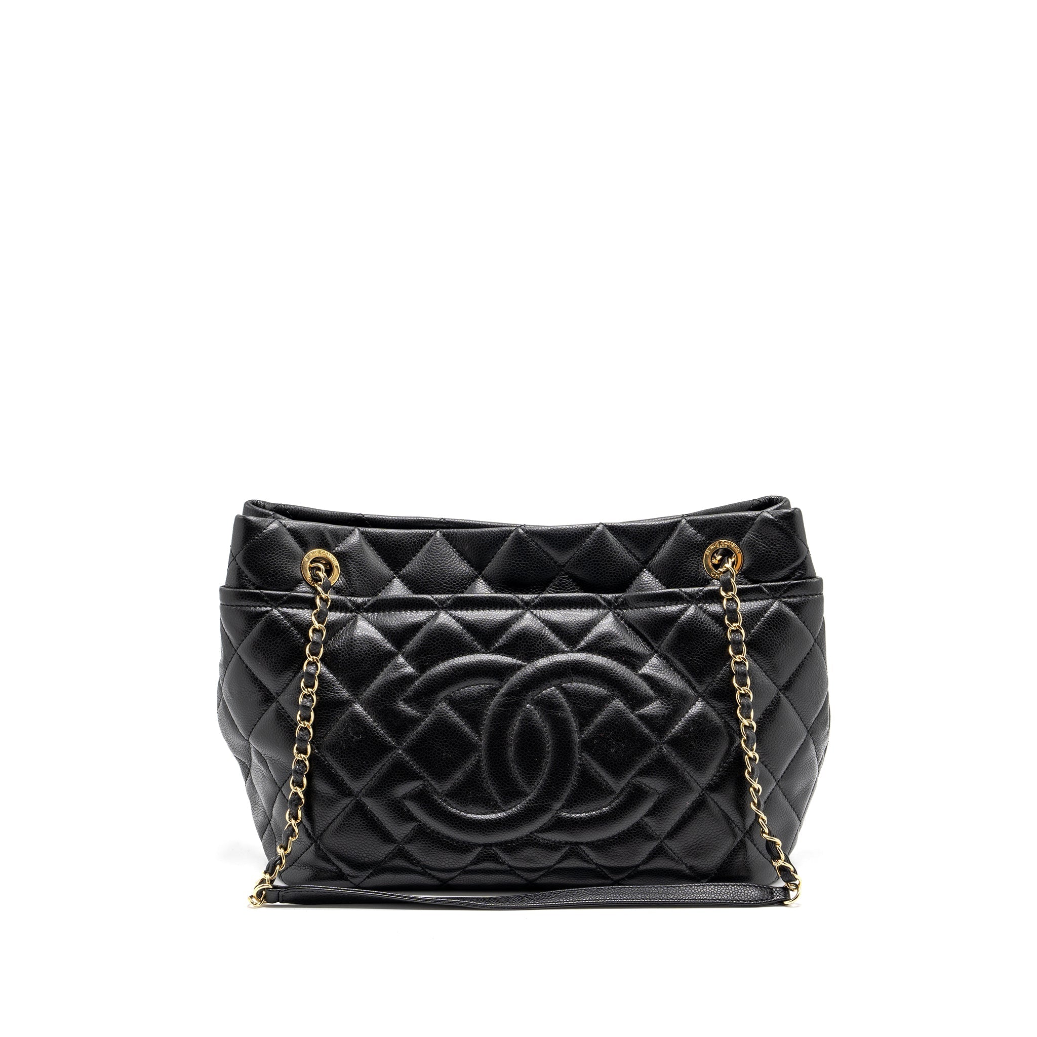 Chanel quilted shoulder shopping tote bag caviar black