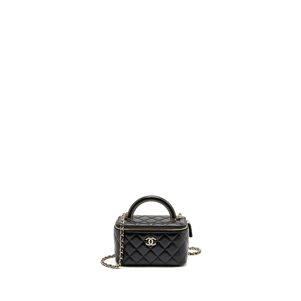 Chanel Top Handle Long Vanity Case Lambskin BLACK L (Microchip)