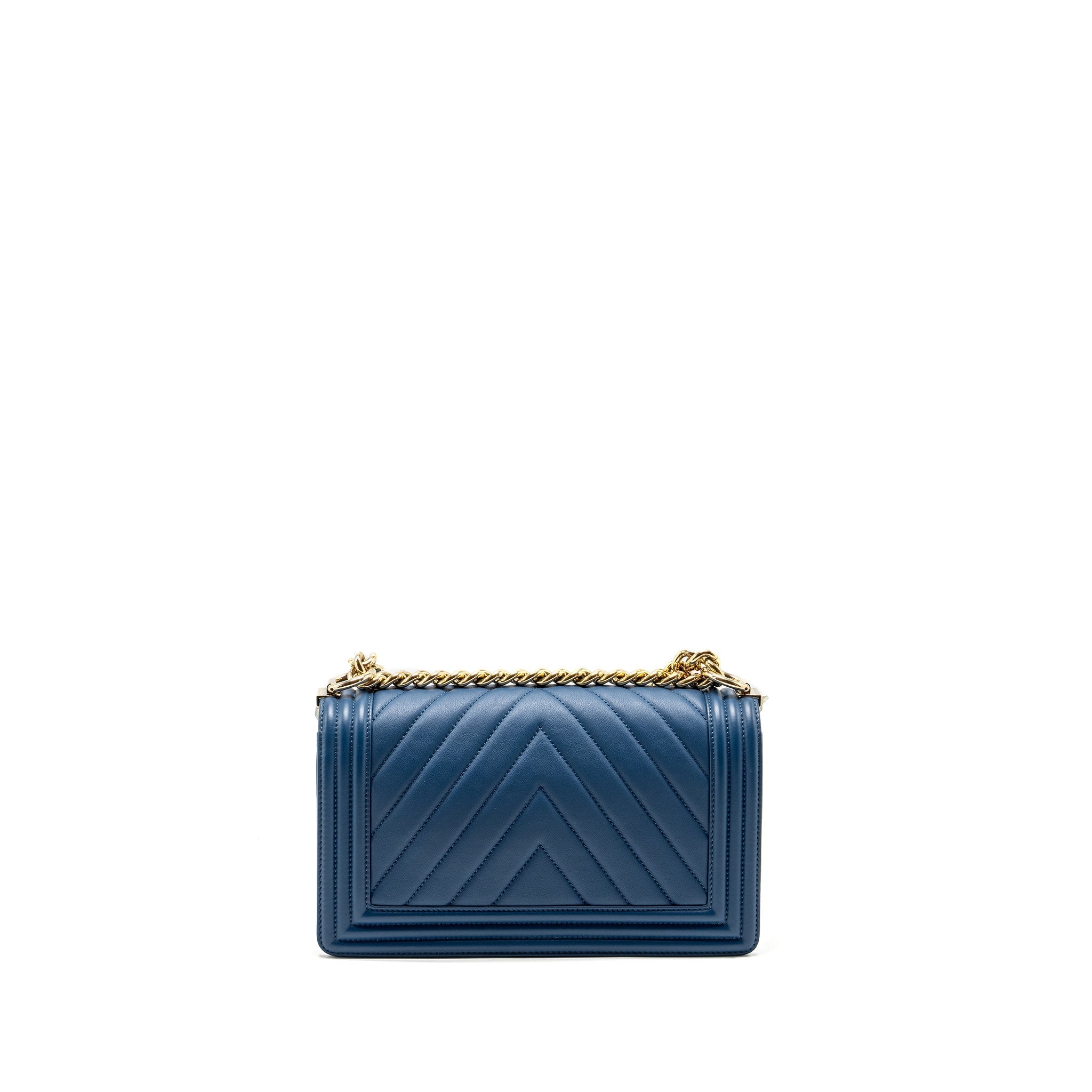 Chanel Medium Chevron Boy Bag Calfskin Blue