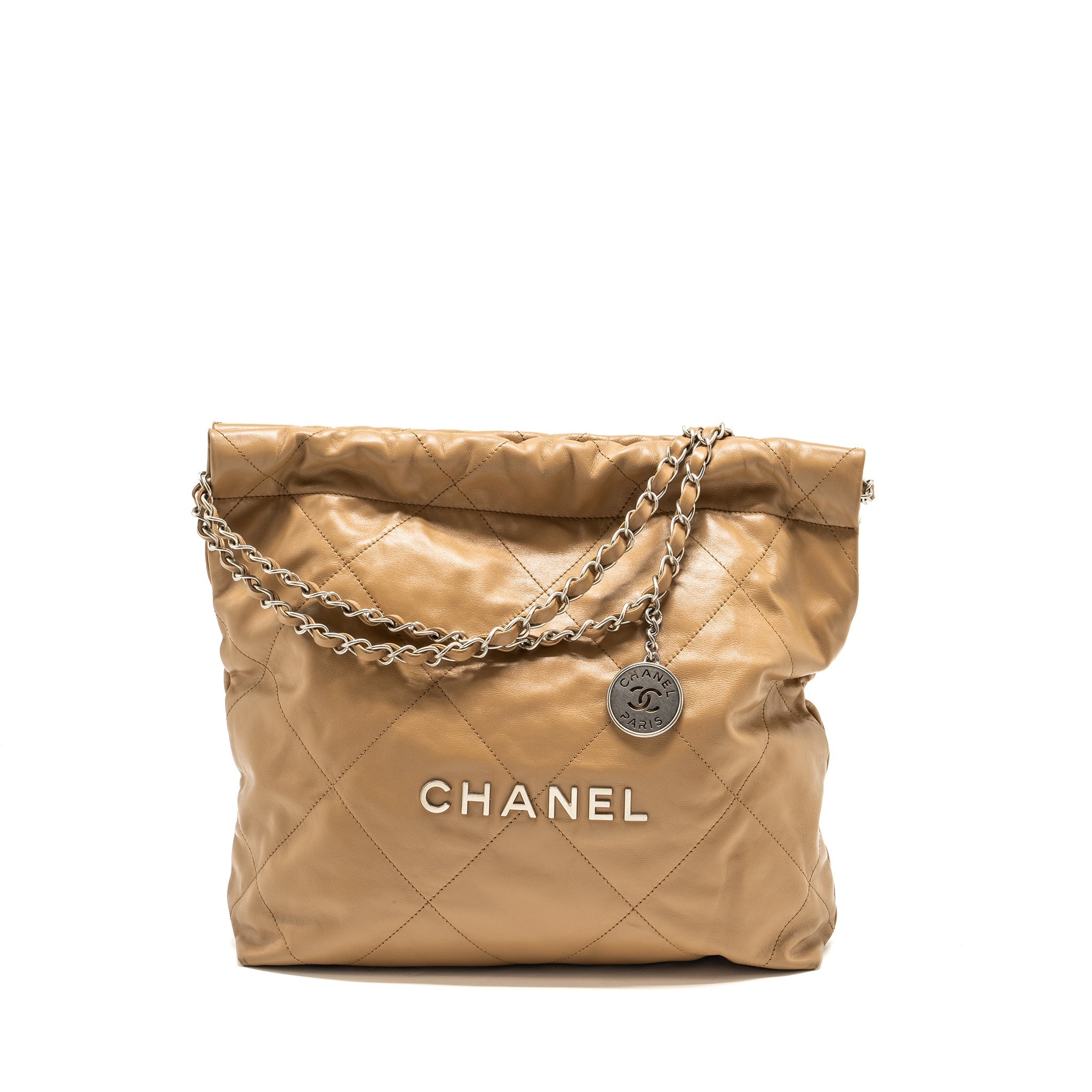 Chanel 22K Small 22 Bag Calfskin Dark Beige  (Microchip)