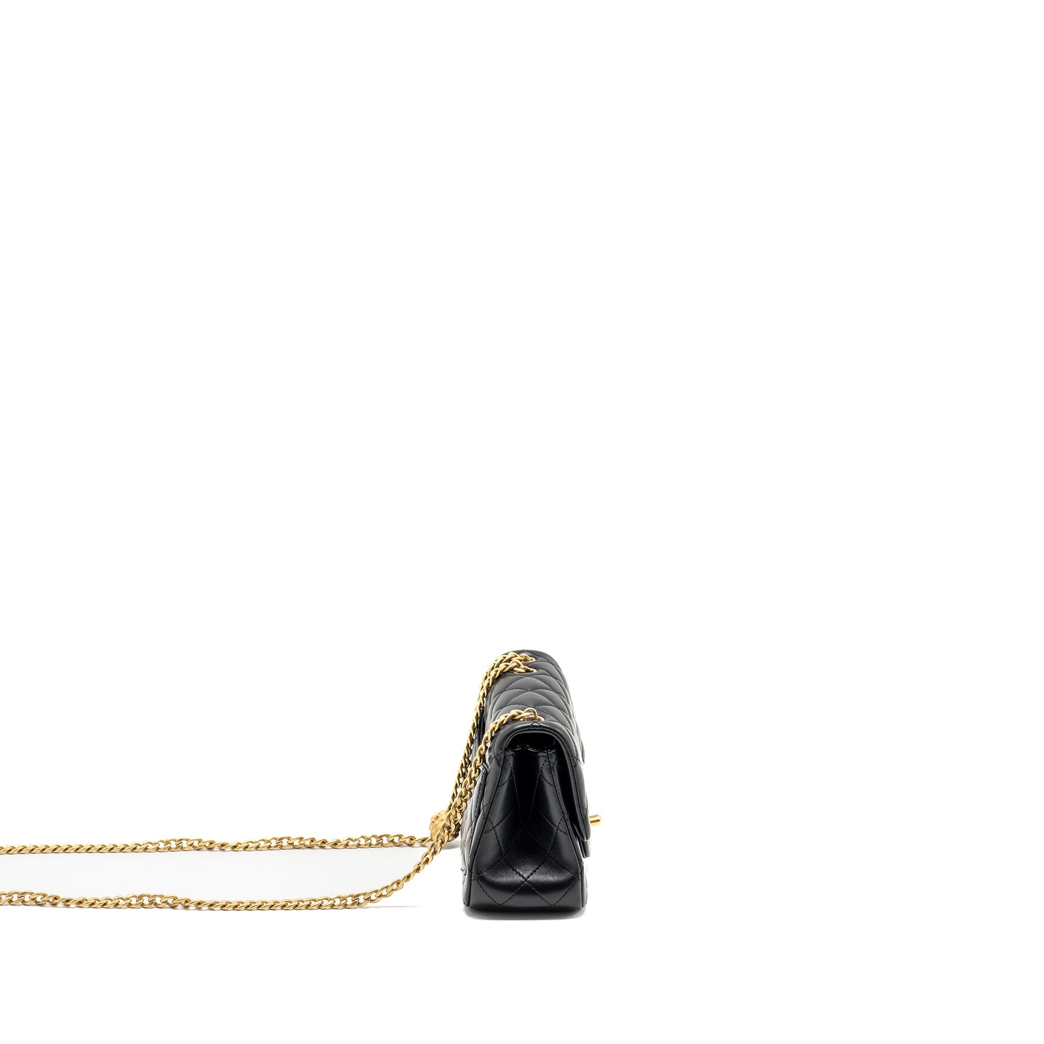 Chanel Camellia Adjustable Chain Mini Square Flap bag Lambskin black  (microchip)