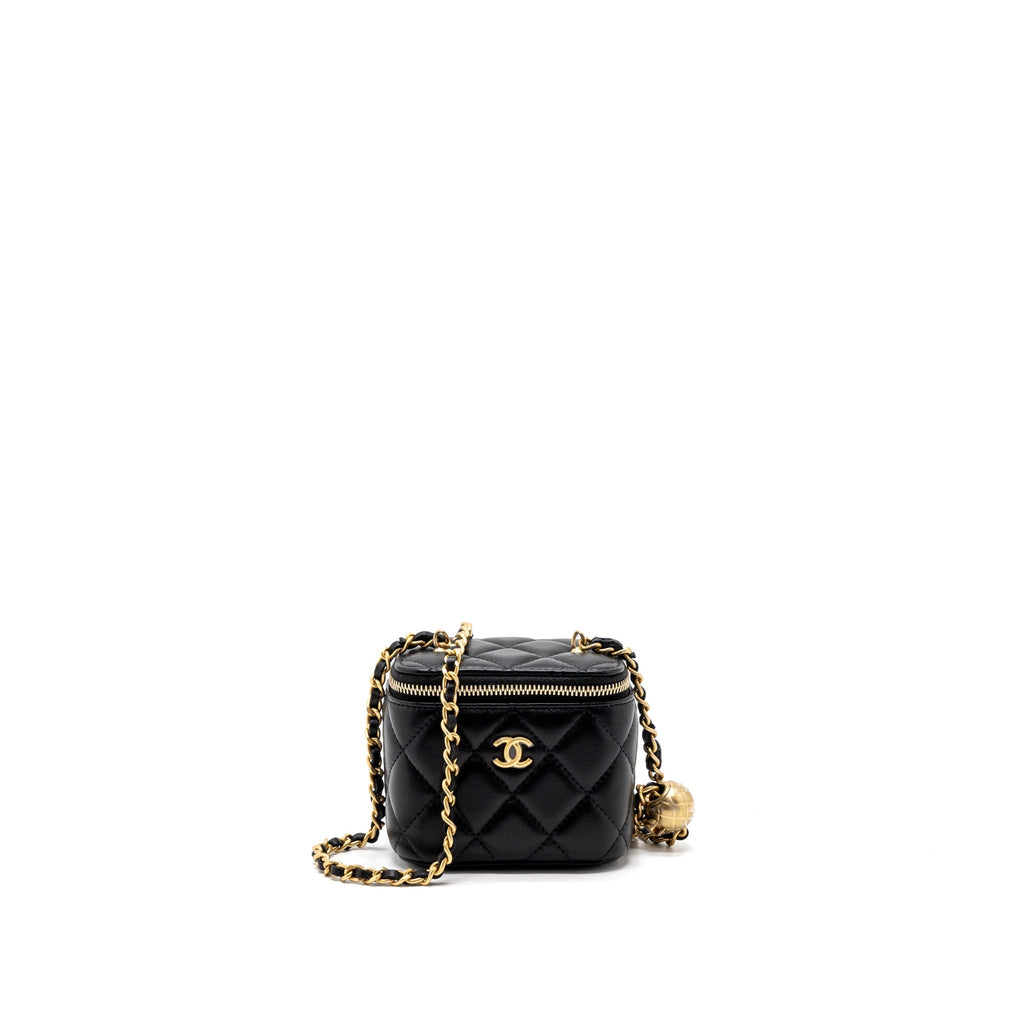 Chanel Pearl Crush Mini Vanity with Chain Lambskin Black Brushed  (Microchip)