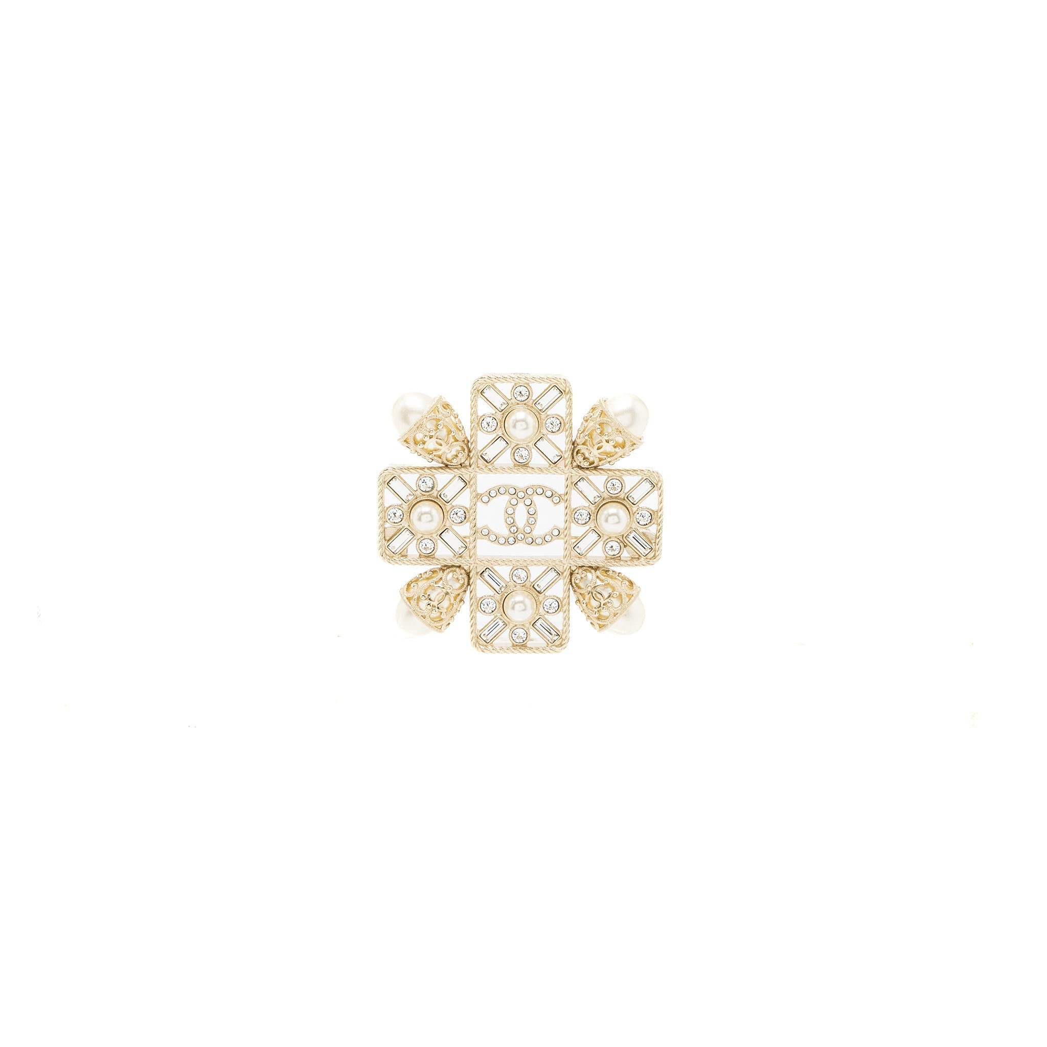 Chanel CC Logo Square Brooch With Pearl / Crystal L