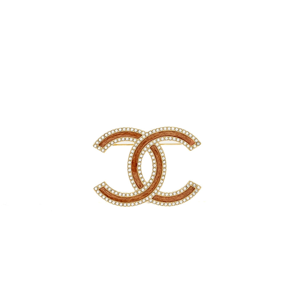 Chanel 21S CC Logo Brooch Crystal Pink