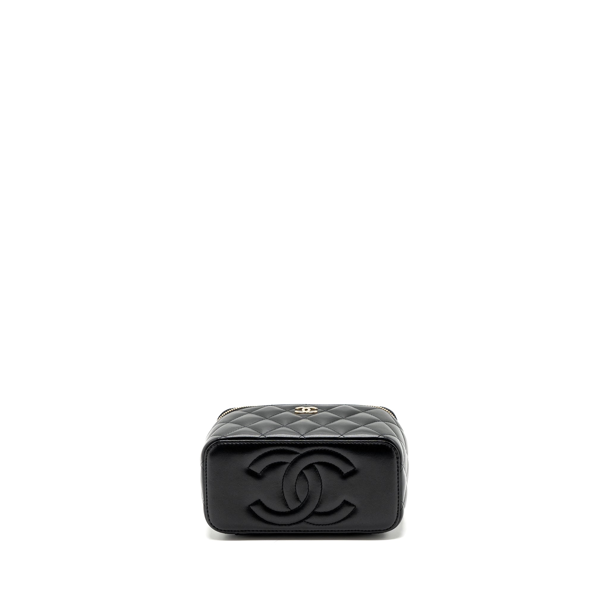 Chanel Top Handle Long Vanity With Chain Lambskin Black L(Microchip)