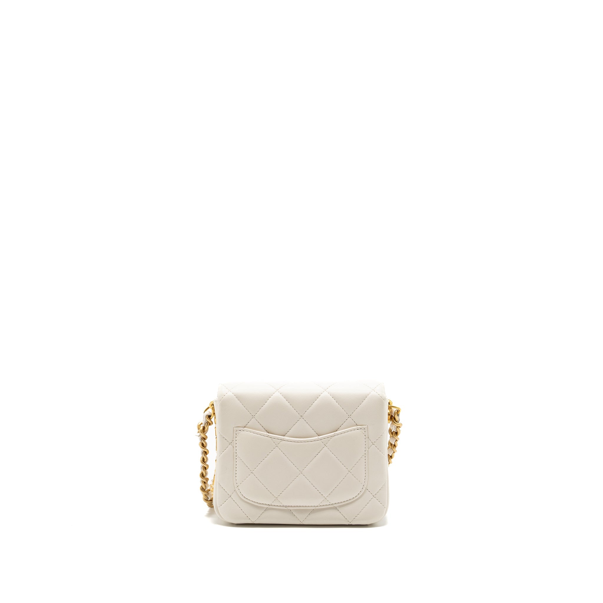 Chanel Seasonal Square Flap Bag Lambskin White  (Microchip)