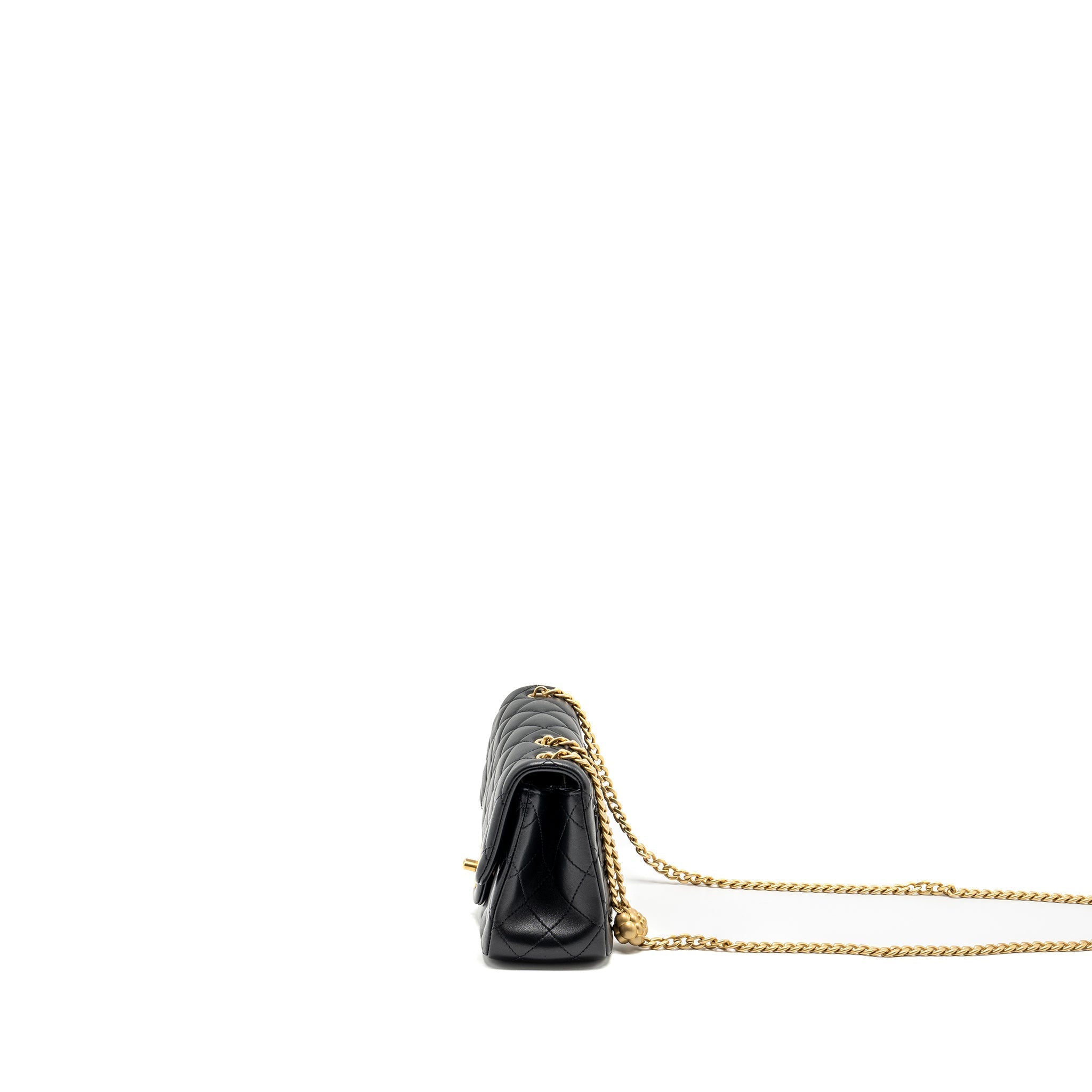 Chanel Camellia Adjustable Chain Mini Square Flap bag Lambskin black  (microchip)