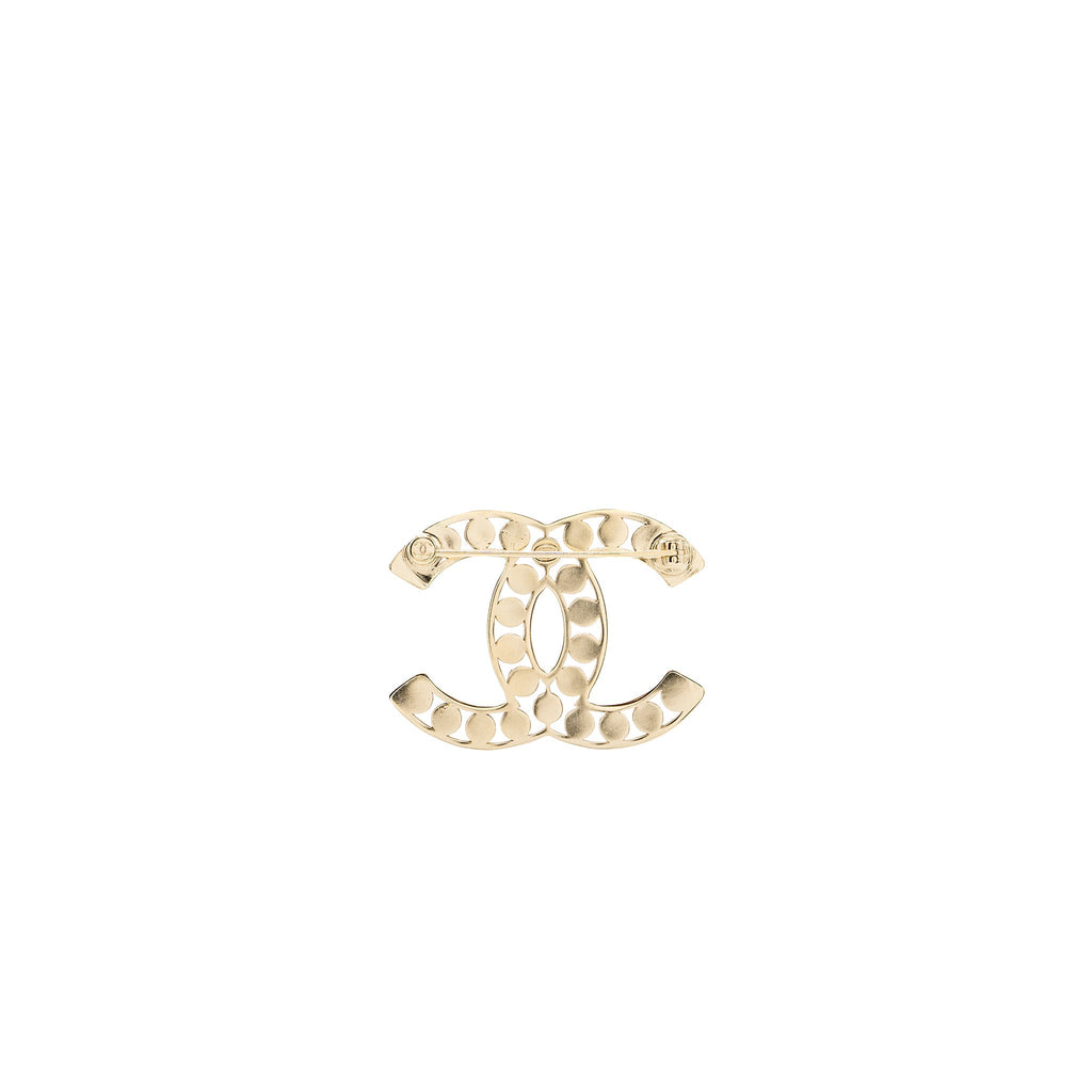 Chanel CC Logo Brooch Crystal Light Gold Tone