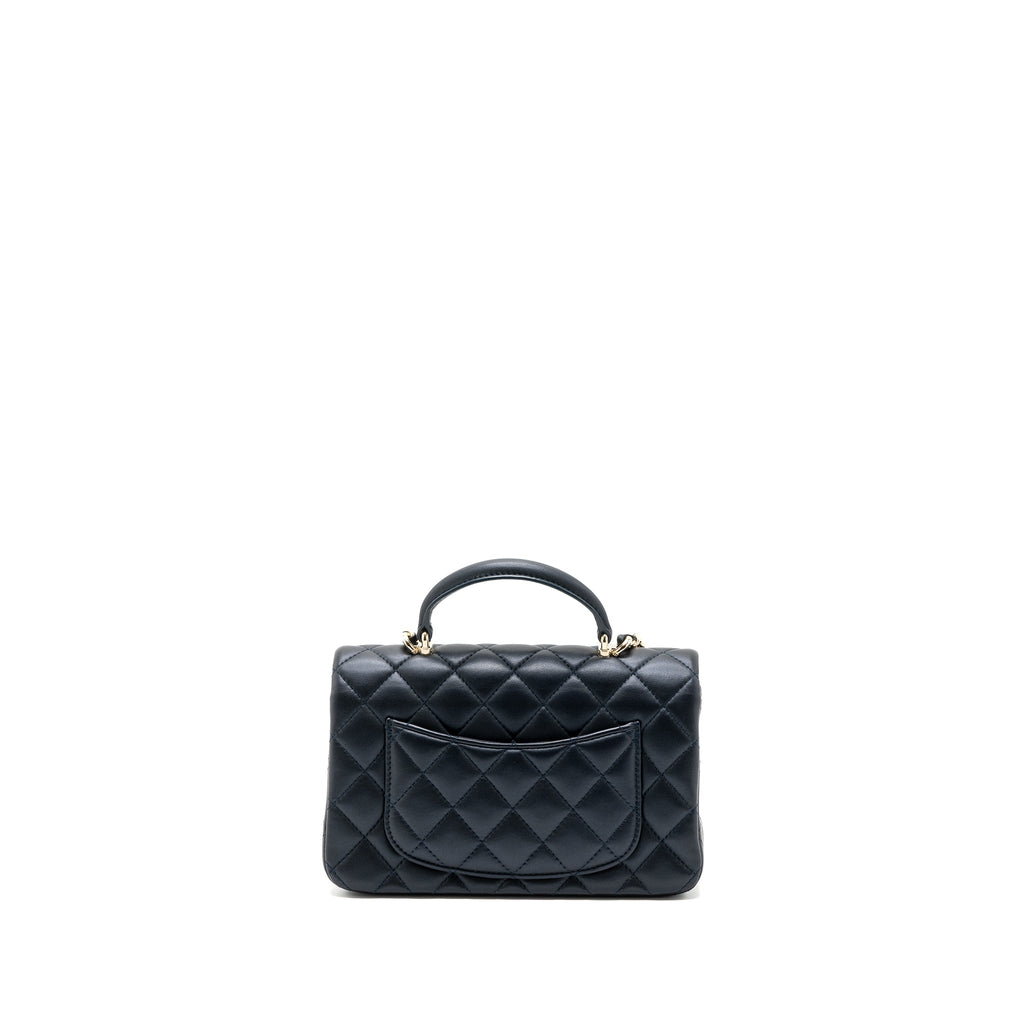 Chanel 22a Top Handle Mini Rectangular Flap Bag Lambskin Dark Blue L(Microchip)