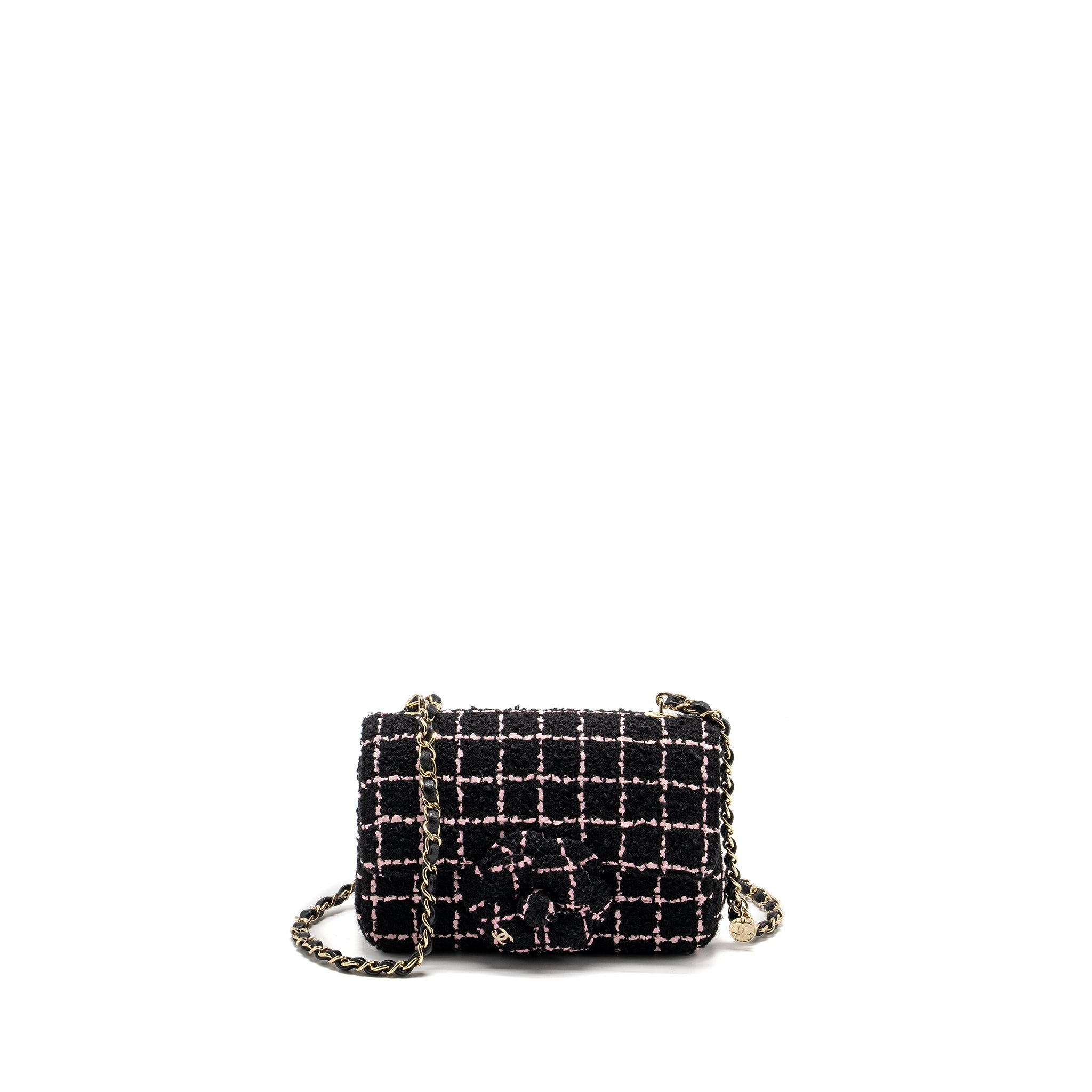 Chanel 23K Flower Bomb Mini Rectangular Flap Bag Tweed Black / Pink L (Microchip)
