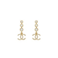 Chanel CC Logo Dropped Earrings Crystal Light Gold Tone