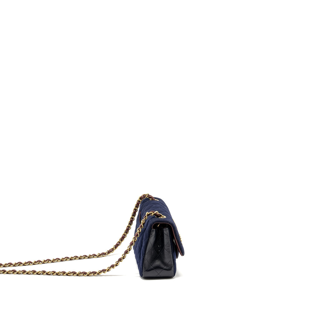 Chanel Mini Rectangular Flap bag fabric / lambskin navy