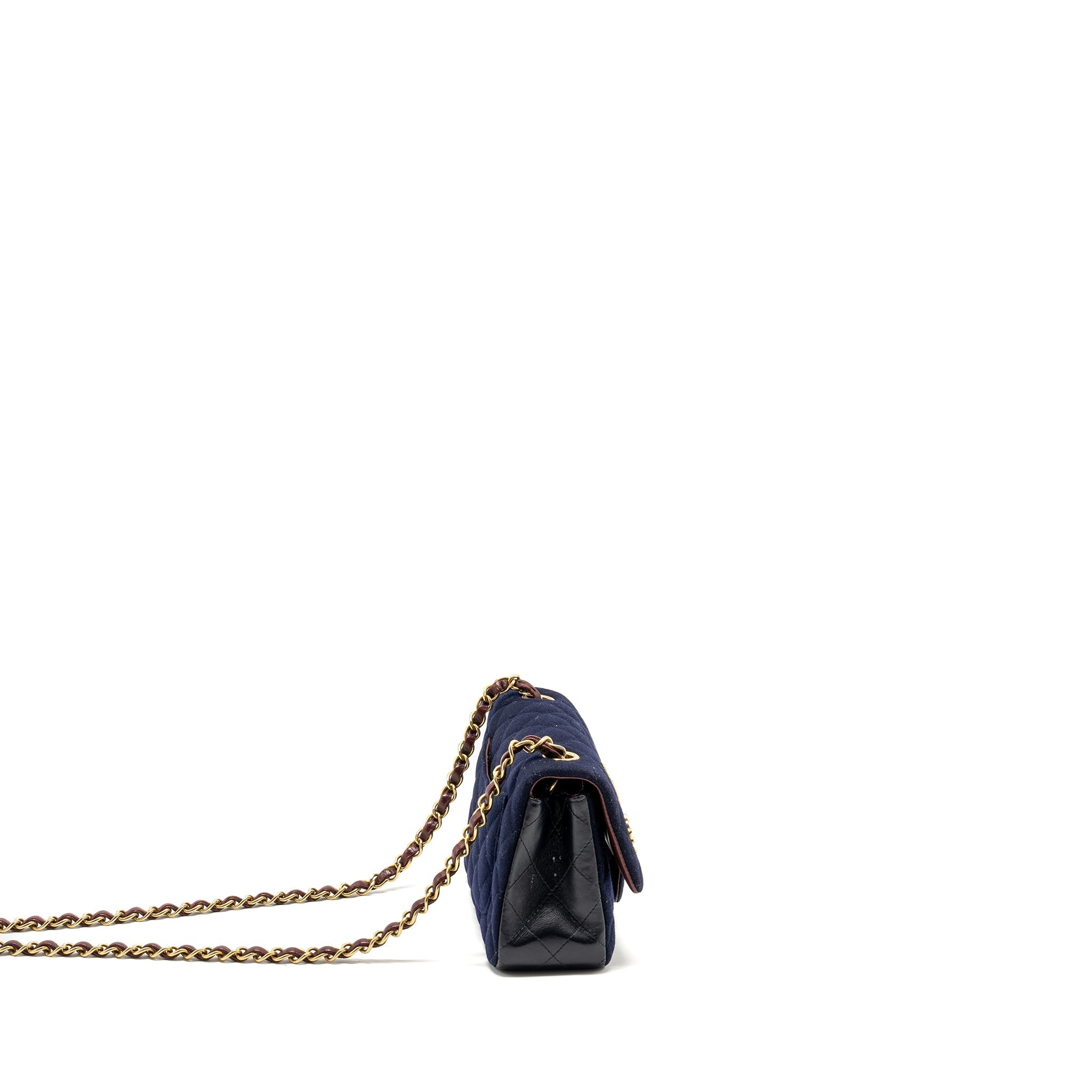 Chanel Mini Rectangular Flap bag fabric / lambskin navy