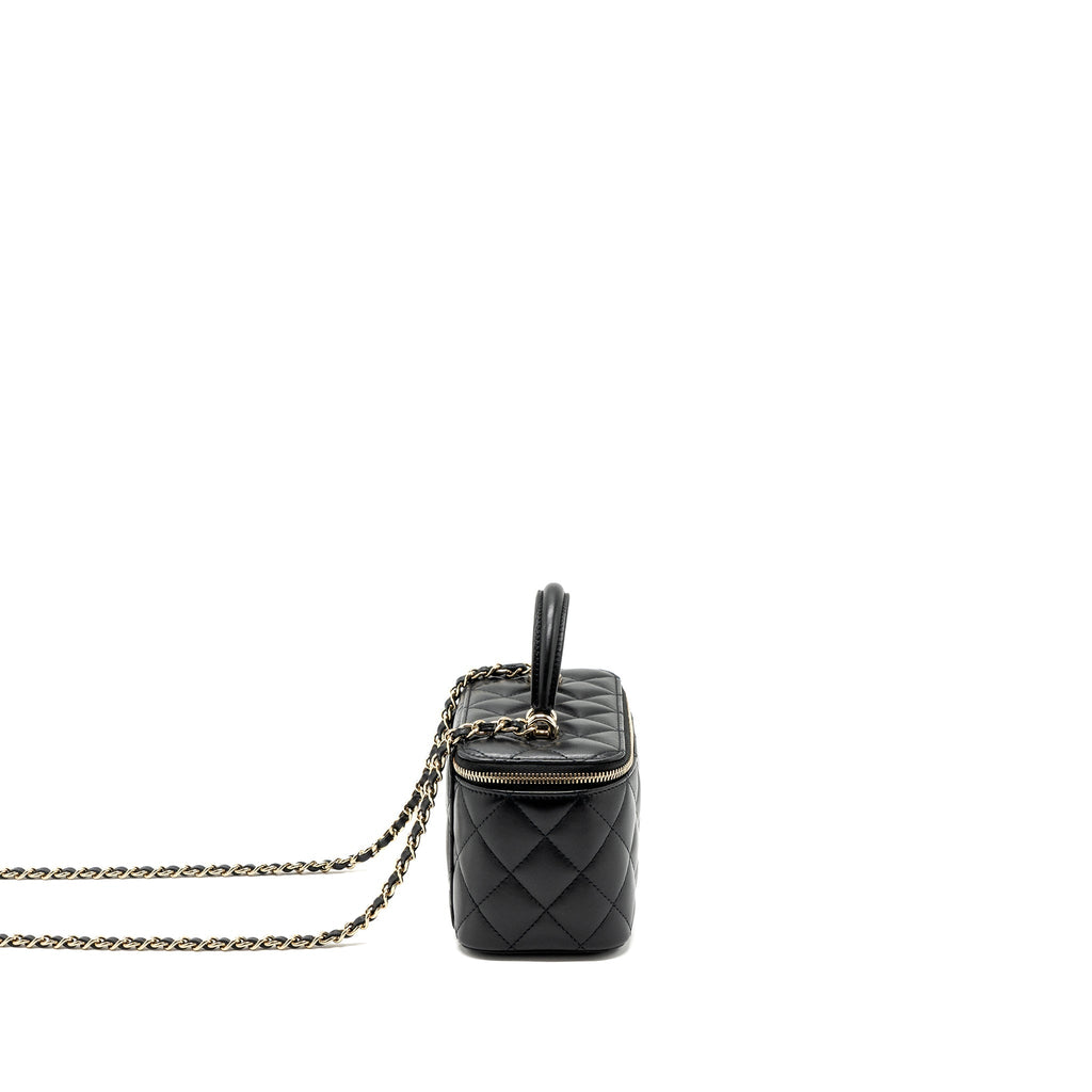 Chanel Top Handle Long Vanity With Chain Lambskin Black L(Microchip)