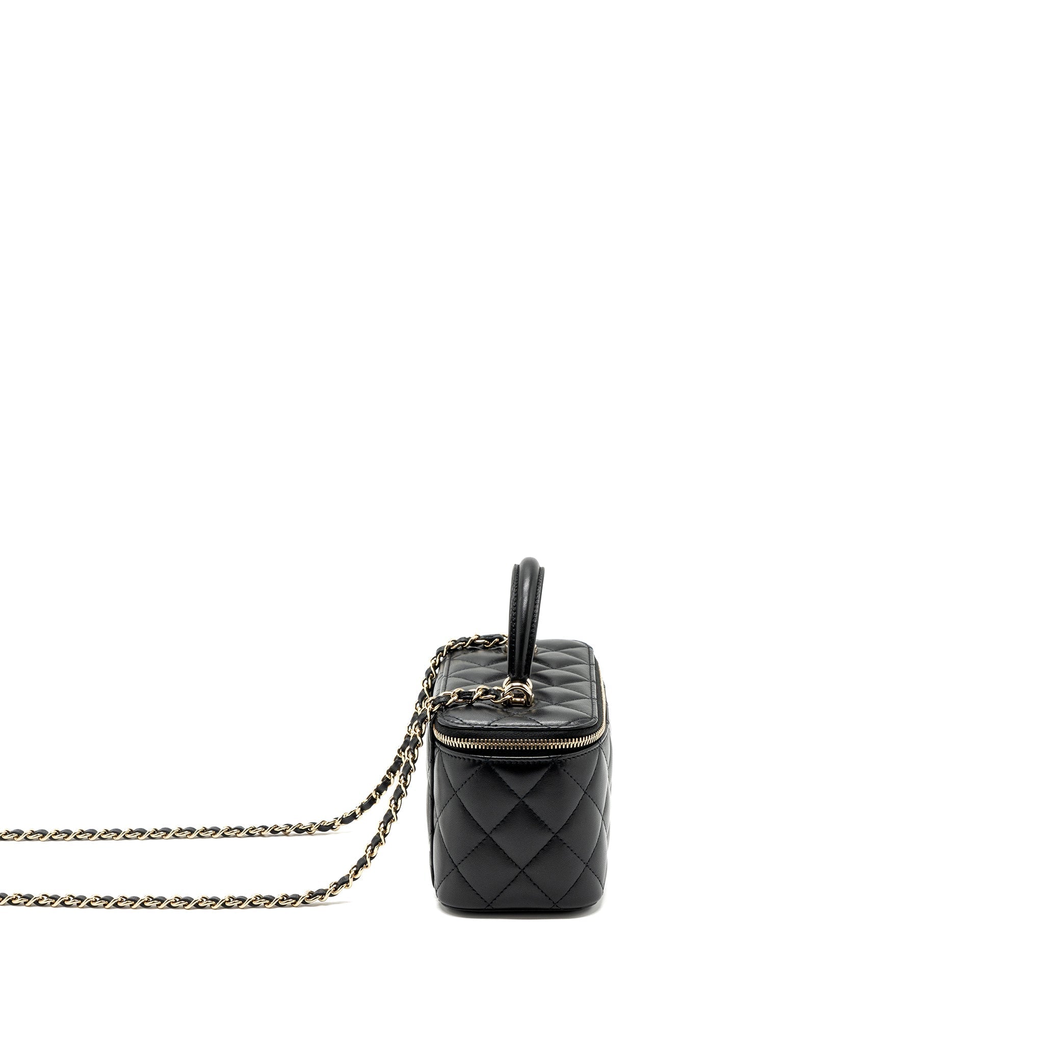Chanel Top Handle Long Vanity With Chain Lambskin Black L(Microchip)