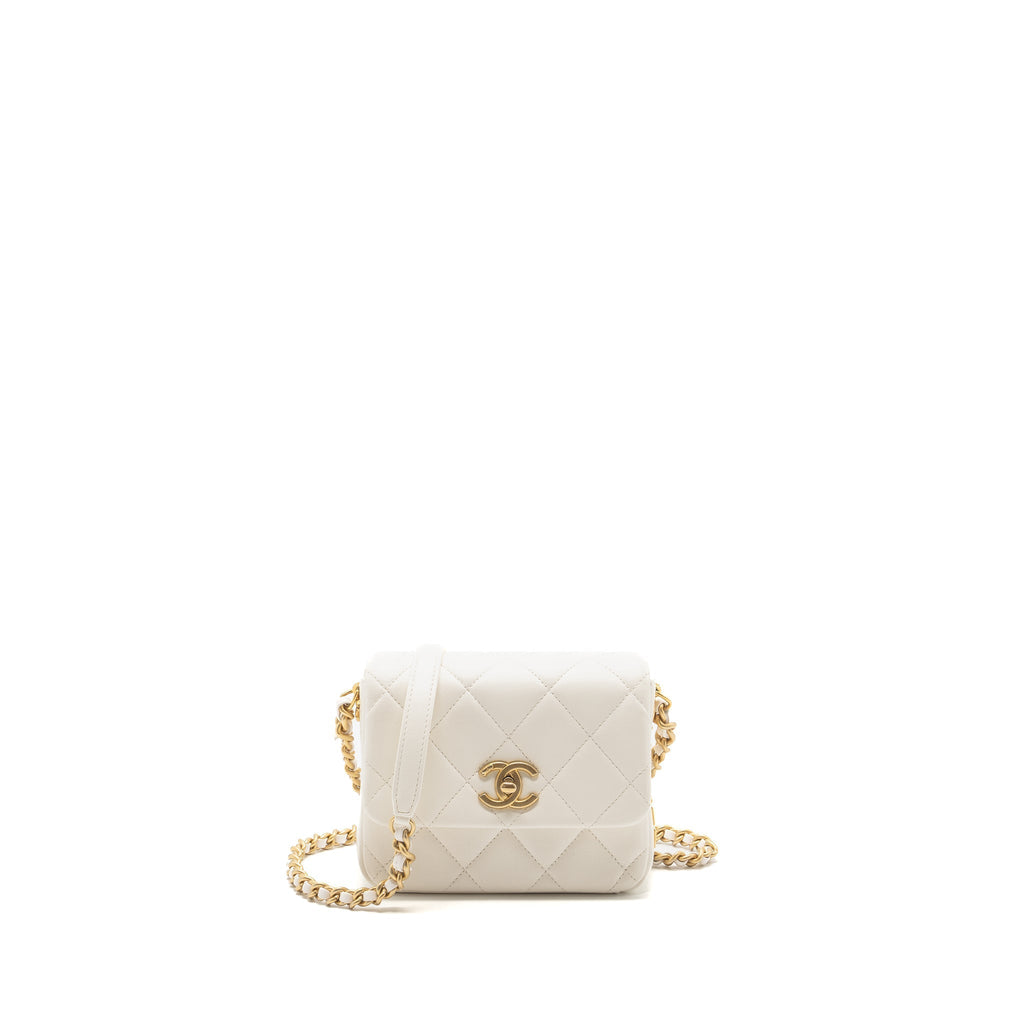 Chanel Seasonal Square Flap Bag Lambskin White  (Microchip)
