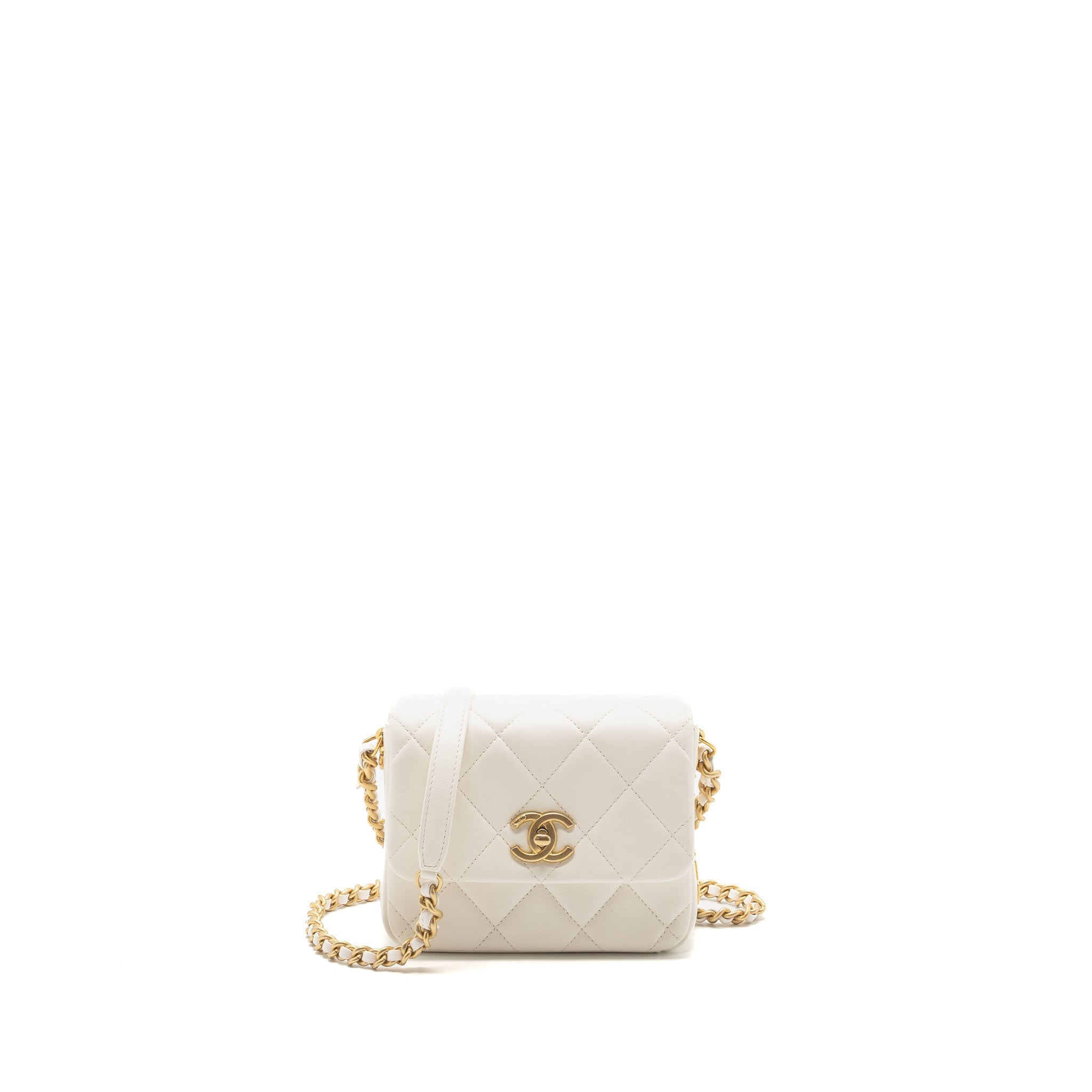Chanel Seasonal Square Flap Bag Lambskin White  (Microchip)