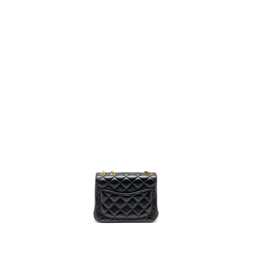 Chanel Camellia Adjustable Chain Mini Square Flap bag Lambskin black  (microchip)