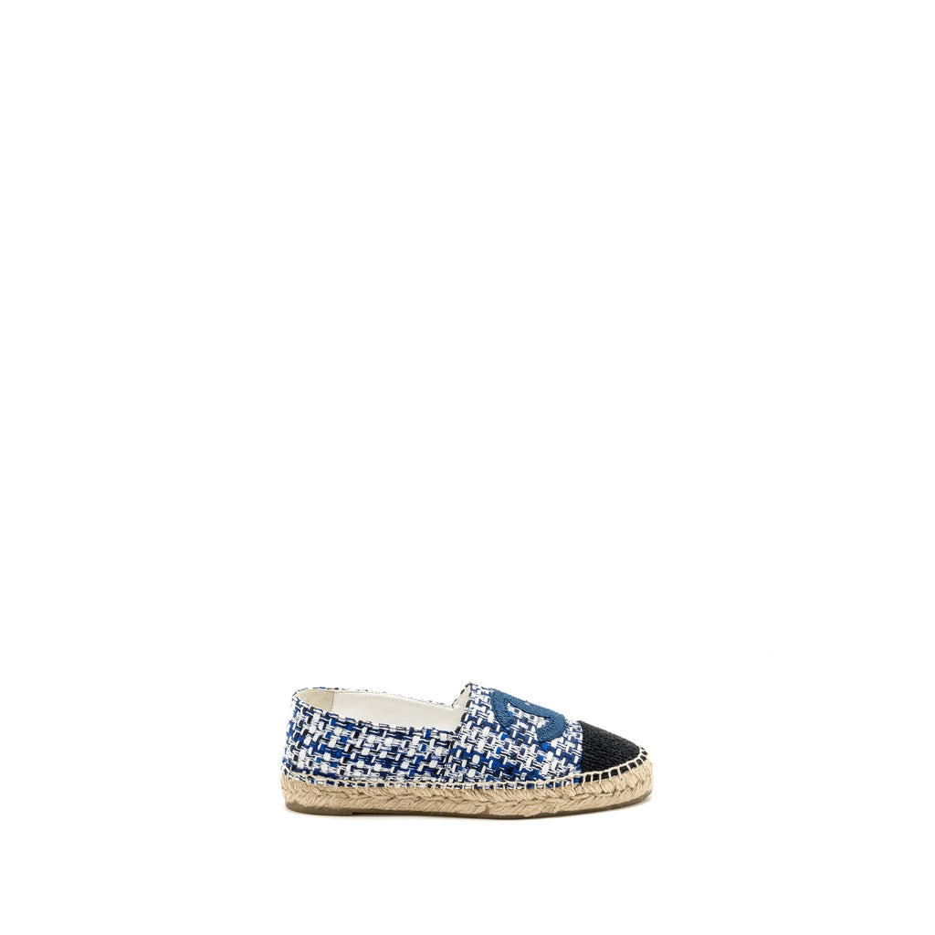 Chanel Size 37 Espadrilles Tweed/Cotton Blue/Multicolour