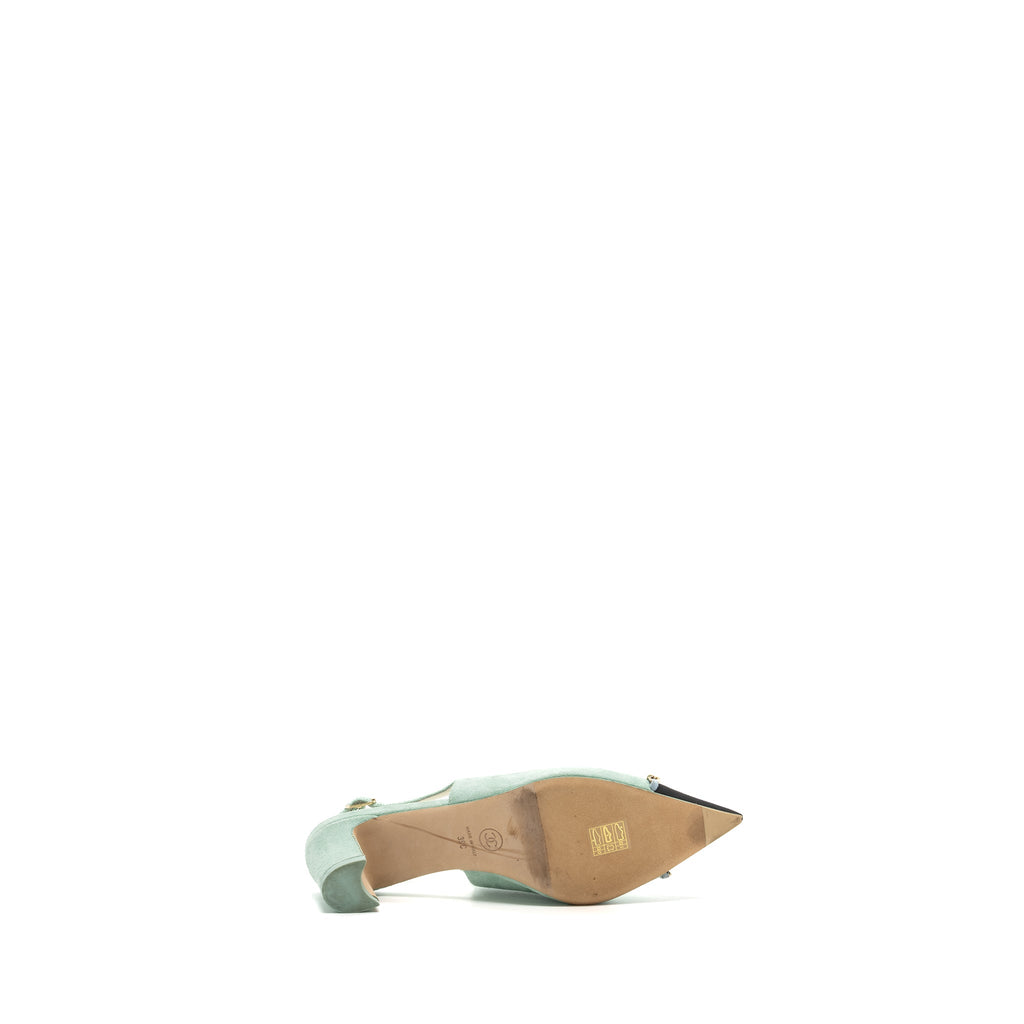 Chanel size 39 23P slingbacks suede /calfskin light blue / black L