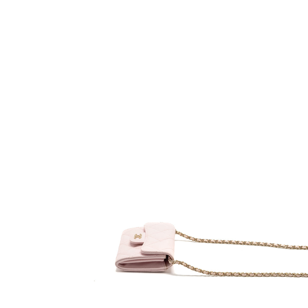 Chanel Mini Card Holder with Chain Caviar Pink